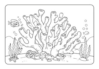 Naklejka premium Staghorn Coral Coloring Page, A Detailed Black and White Illustr