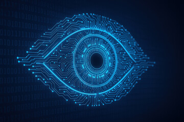 Blue eye with circuit background.