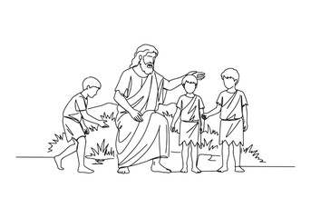 Adam imparting wisdom to Cain and Abel in a single continuous li