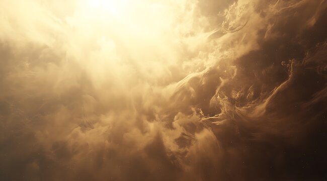 An abstract fantacy background of golden light shining through clouds, hazy and blurry