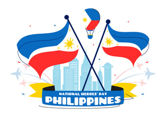 Philippines Heroes Day Vector Illustration to Commemorate and Honor National Heroes with a Waving Flag and Ribbon for a Patriotic Holiday Celebration