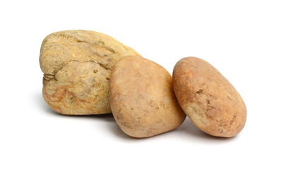 Pebbles with scratches and patterns are isolated on a white background. clipping path