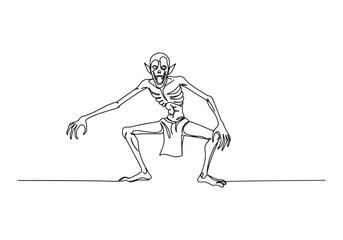 Obraz premium Single Line Drawing of a Jiangshi, A Minimalist Horror Illustrat