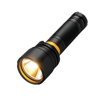 Illuminating the Darkness A high powered LED flashlight cutting through on transparent background