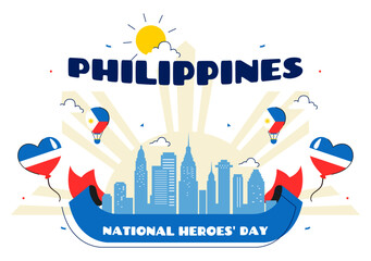 Philippines Heroes Day Vector Illustration to Commemorate and Honor National Heroes with a Waving Flag and Ribbon for a Patriotic Holiday Celebration