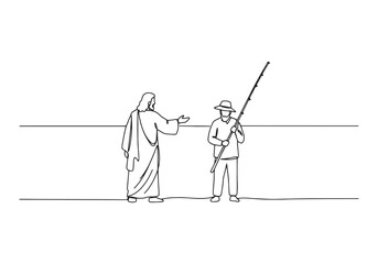 Continuous Line Drawing of Jesus Inviting a Fisherman to Follow