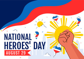 Philippines Heroes Day Vector Illustration to Commemorate and Honor National Heroes with a Waving Flag and Ribbon for a Patriotic Holiday Celebration