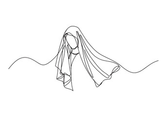 Elegant continuous line drawing of the virgin mary with a veil