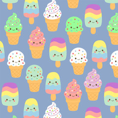 Fun seamless vector of colorful ice creams and frozen treats. Great for summer projects, kids' parties, and wall art.
