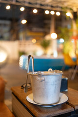 Bucket of ice at a bar or restaurant