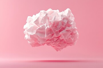 Crumpled paper cloud floats against a solid pink backdrop creating an artistic and modern visual experience