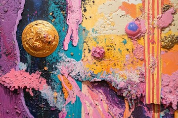 Vibrant abstract art installation showcasing bold colors and textures in a contemporary gallery setting