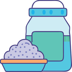 Illustration of a protein powder container and a serving of protein powder