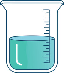 Illustration of a volumetric flask filled with light blue liquid on black background