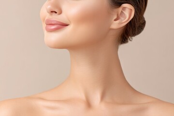 Close-up View of a Smooth Chin and Neck Area Showcasing Healthy Skin, Natural Beauty, and a Serene Expression, Ideal for Highlighting Skincare Routine or Cosmetic Treatments