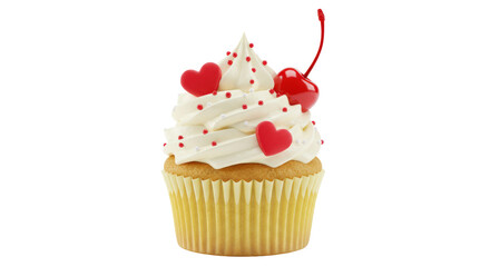 Isolated Cupcake with Cherry and Hearts