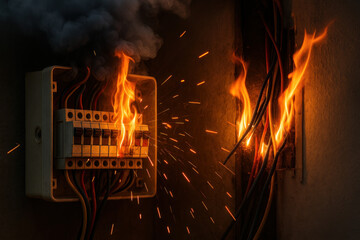 Fire burning behind wall outlet.