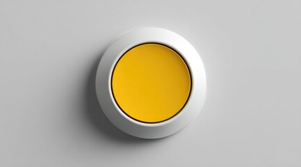 Round, bright yellow button on white surface