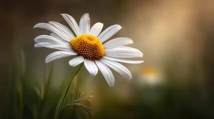 Fototapeta premium Close-up of blooming daisy against soft sunlit background in nature