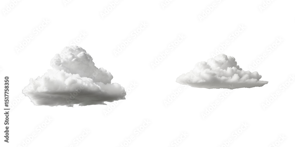 Wall mural two white fluffy clouds isolated on transparent background with transparent backdrop for design and 