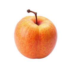 Whole ripe apple with smooth skin and a red-orange hue, showcasing natural speckles, isolated on a transparent background for contrast and focus.