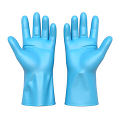 Obraz premium Blue latex rubber gloves positioned palm up on a transparent background highlighting the clean design and texture suitable for hygiene and protection purposes.