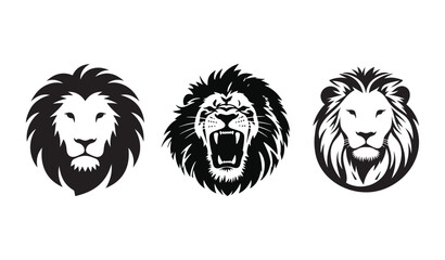 Fierce Roaring Lion Vector Silhouette Detailed Windswept Mane Sharp Geometric Lines Dynamic Black and White Illustration