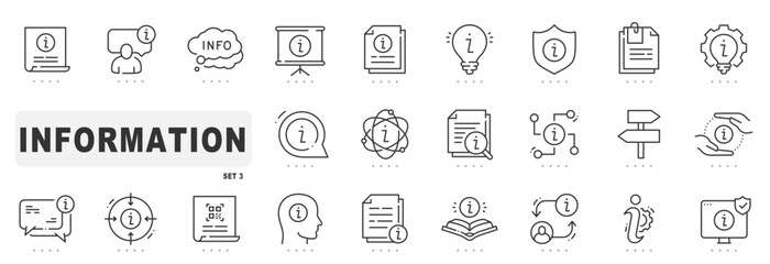 Set of information related line icons. Help, info, question etc. Editable stroke. Set 3