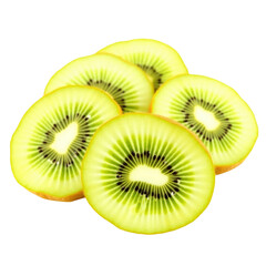 Fototapeta premium slices of kiwi fruit arranged on a transparent background displaying vibrant green flesh and tiny transparent seeds with a detailed texture and smooth edges