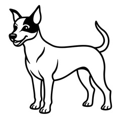 Isolated black and white cartoon dog illustration with a happy puppy face