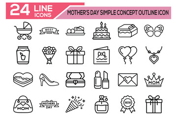 Mother’s Day Outline Icon Set – Simple Line Style Mother Love & Celebration Icons