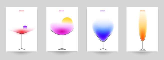 Background template for poster, card or menu with drink cocktails in minimal fashion style. Creative art composition with blurred gradient and simple line elements. Vivid vector illustration.