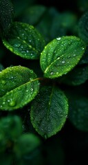 Close-Up of Lush Green Leaves with Water Droplets