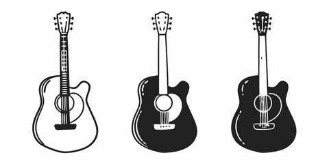 Naklejka premium Guitar icon set. black Acoustic guitar isolated on transparent background, vector illustration