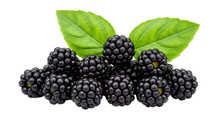 Isolated Pile of Fresh Blackberries with Leaves