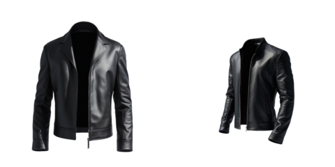 transparent leather jacket displayed on a transparent background showcasing detailed stitching and design features with complete isolation for versatility in editing and marketing use.
