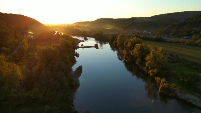 Drone  footage of Mures river near Lipova town, Arad county, Romania. 