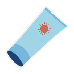 Isolate summer holiday  on white background. Sticker featuring various beach and summer-related items such as sunscreen.