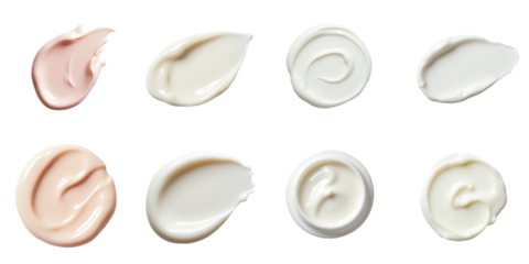 various cosmetic cream swatches on a transparent background showing different colors and textures isolated with a transparent background for product representation