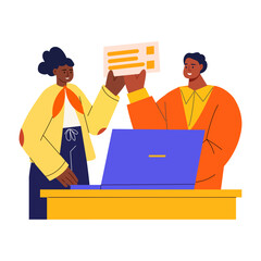 A flat style illustration showing characters getting equal pay