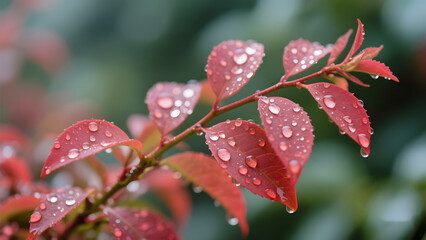 Water Droplets on Red Leaves
