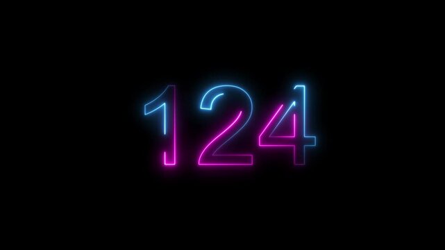 Dynamic circular and glowing neon number 124 animation . on a black background. and creating a stunning 4k video.