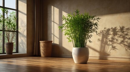 Sunlit room with potted plant