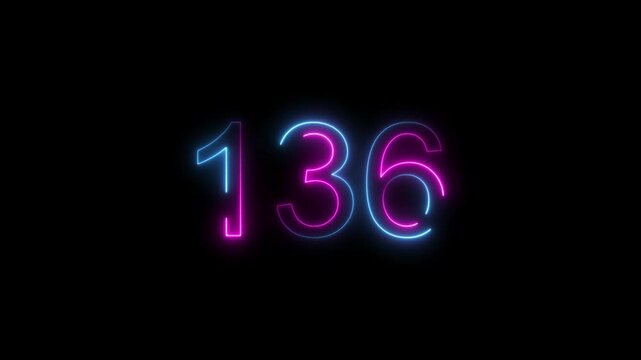 Dynamic circular and glowing neon number 136 animation . on a black background. and creating a stunning 4k video.