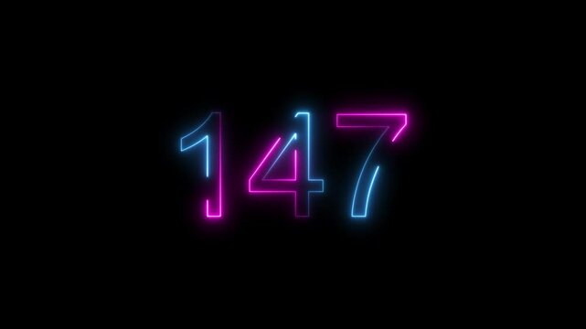 Dynamic circular and glowing neon number 147 animation . on a black background. and creating a stunning 4k video.
