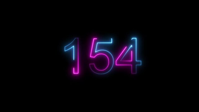 Dynamic circular and glowing neon number 154 animation . on a black background. and creating a stunning 4k video.