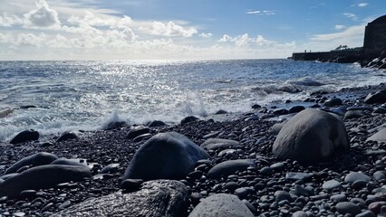 madeira beach with black pebbles volcanic geology