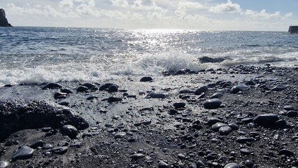 madeira beach with black pebbles volcanic geology