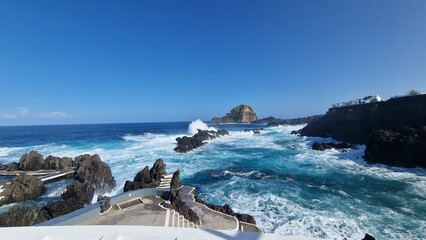 The Natural Pools of Porto Moniz, formed by ancient volcanic rocks, are the signature attraction of this charming coastal town in Madeira. These crystal-clear pools are naturally filled with fresh sea