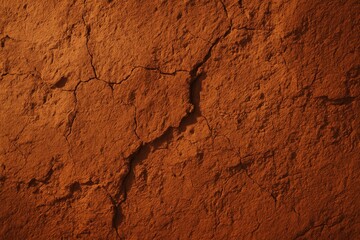 A cracked reddish dry earth texture in close-up, showing natural surface damage, drought patterns, and desertification effects.